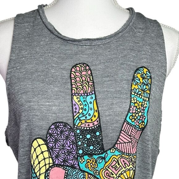 Chaser Gray Sleeveless Top with Colorful Peace Sign Size L - Picture 2 of 12